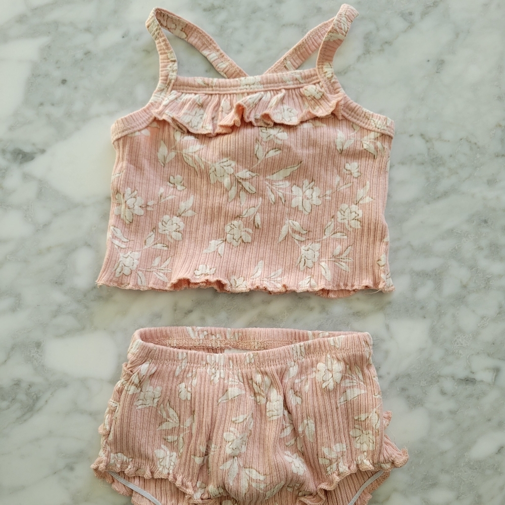 Floral Pink and White Ruffle Baby Outfit